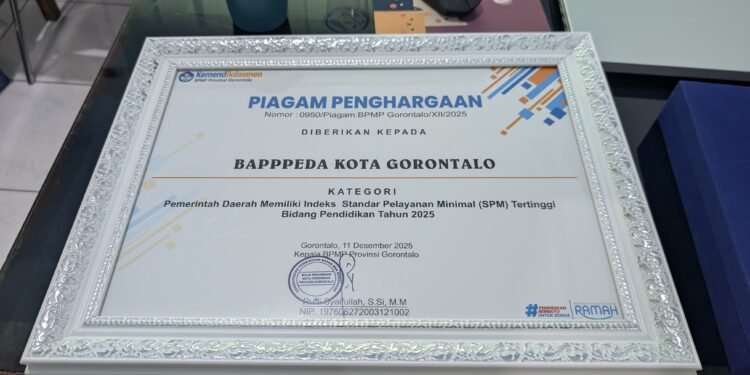 Terbaik di Gorontalo, SPM Bidang Pendidikan Pemkot Raih Award dari BPMP