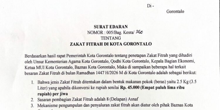 Disepakati, Zakat Fitrah Untuk Kota Gorontalo Rp45 Ribu per Jiwa