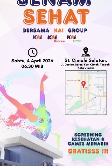 KAI Daop 2 Bandung bersama KAI Commuter dan KAI Services Gelar Senam Sehat Gratis dan Layanan Kesehatan Untuk Masyarakat di Stasiun Cimahi Selatan