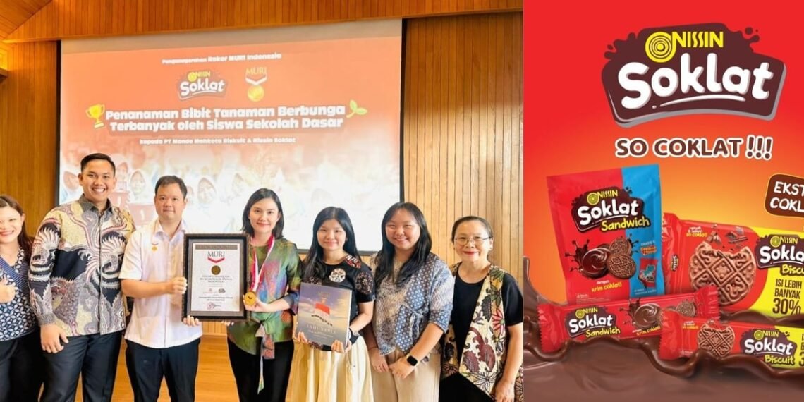 Ribuan Siswa SD Tanam Bunga, Nissin Soklat & PT Monde Mahkota Biskuit Raih Rekor MURI